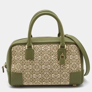 Loewe Military Green Jacquard Canvas and Leather Amazona 28 Bag